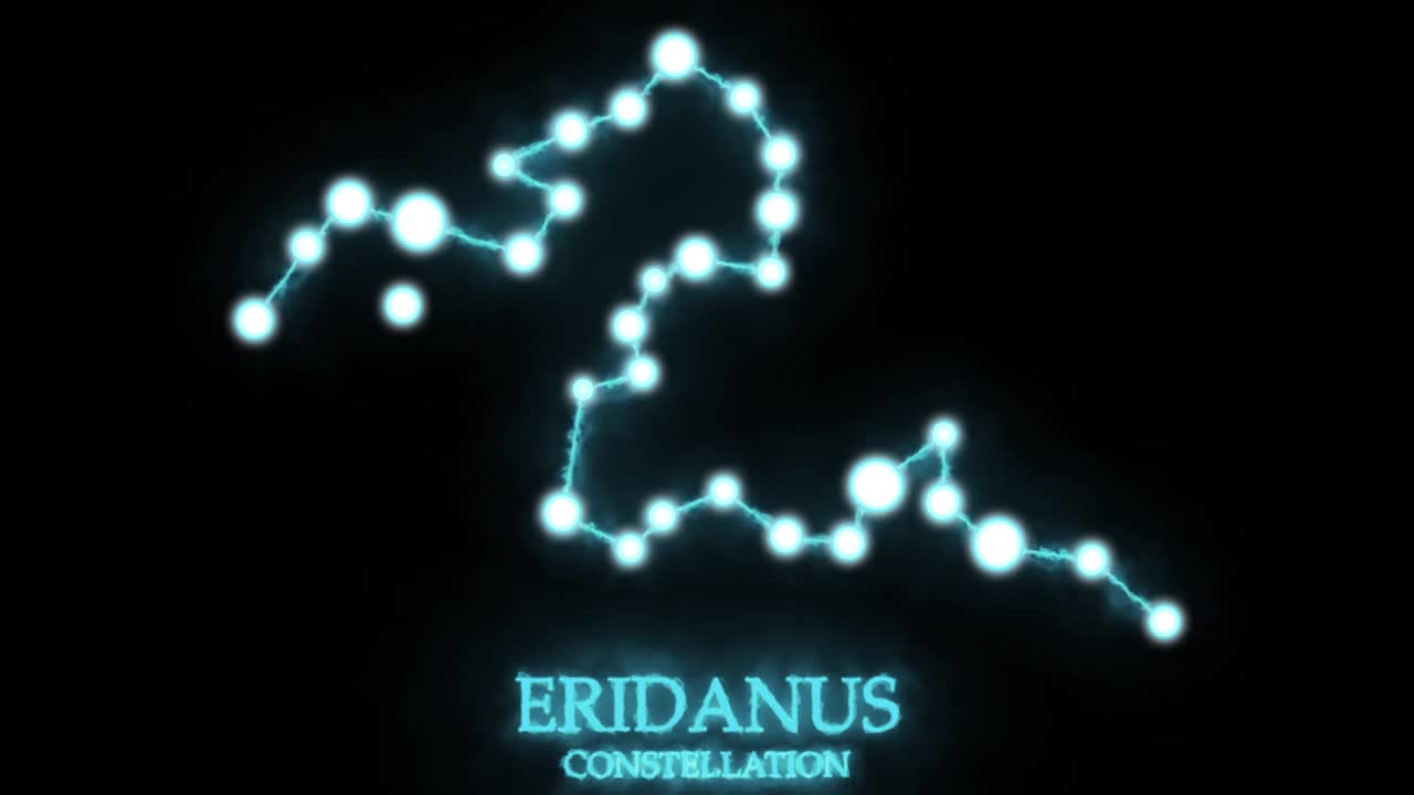 Eridarus星座。光线，镭射光闪着蓝色。夜空中的星星。星团和星系。水平构图，4k视频质量视频下载