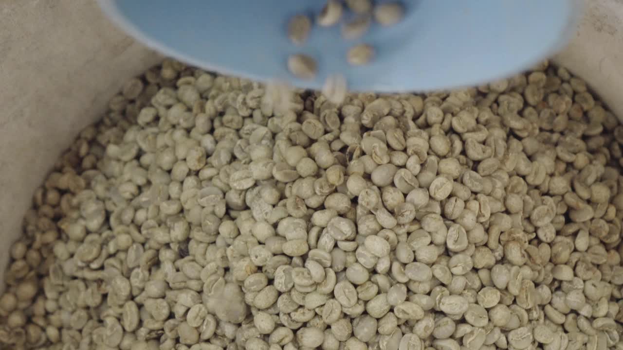 生咖啡豆从研磨机出来视频素材