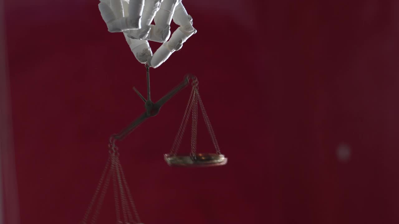 用于人工智能和法律的机器人手的正义尺度视频视频素材
