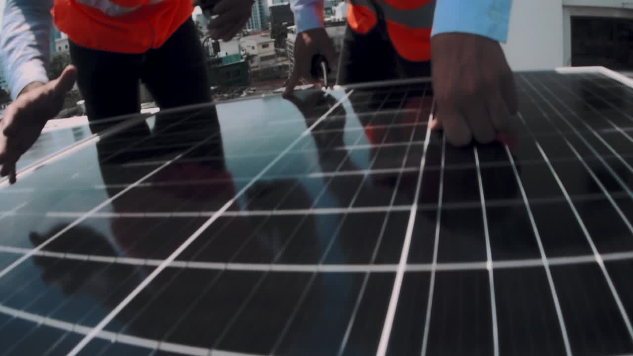 电网模式，太阳能农场视频素材