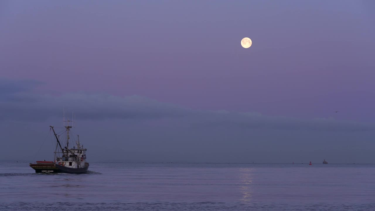 满月和渔船4K超高清视频下载
