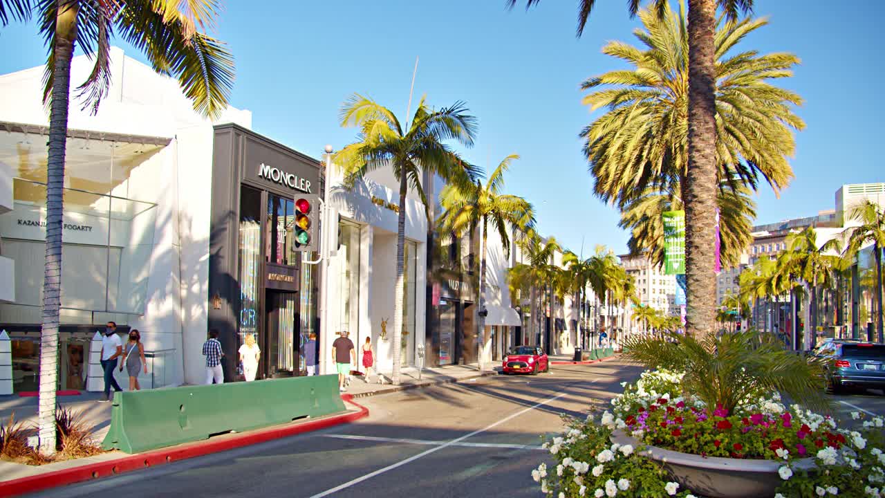 罗迪欧大道。洛杉矶。奢侈品购物街。视频下载