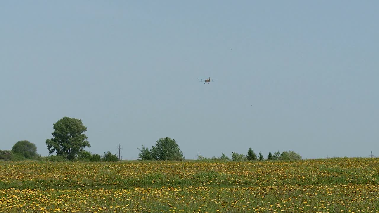 AN-2飞机在一个乡村机场的未铺路面的跑道上滑行起飞视频素材