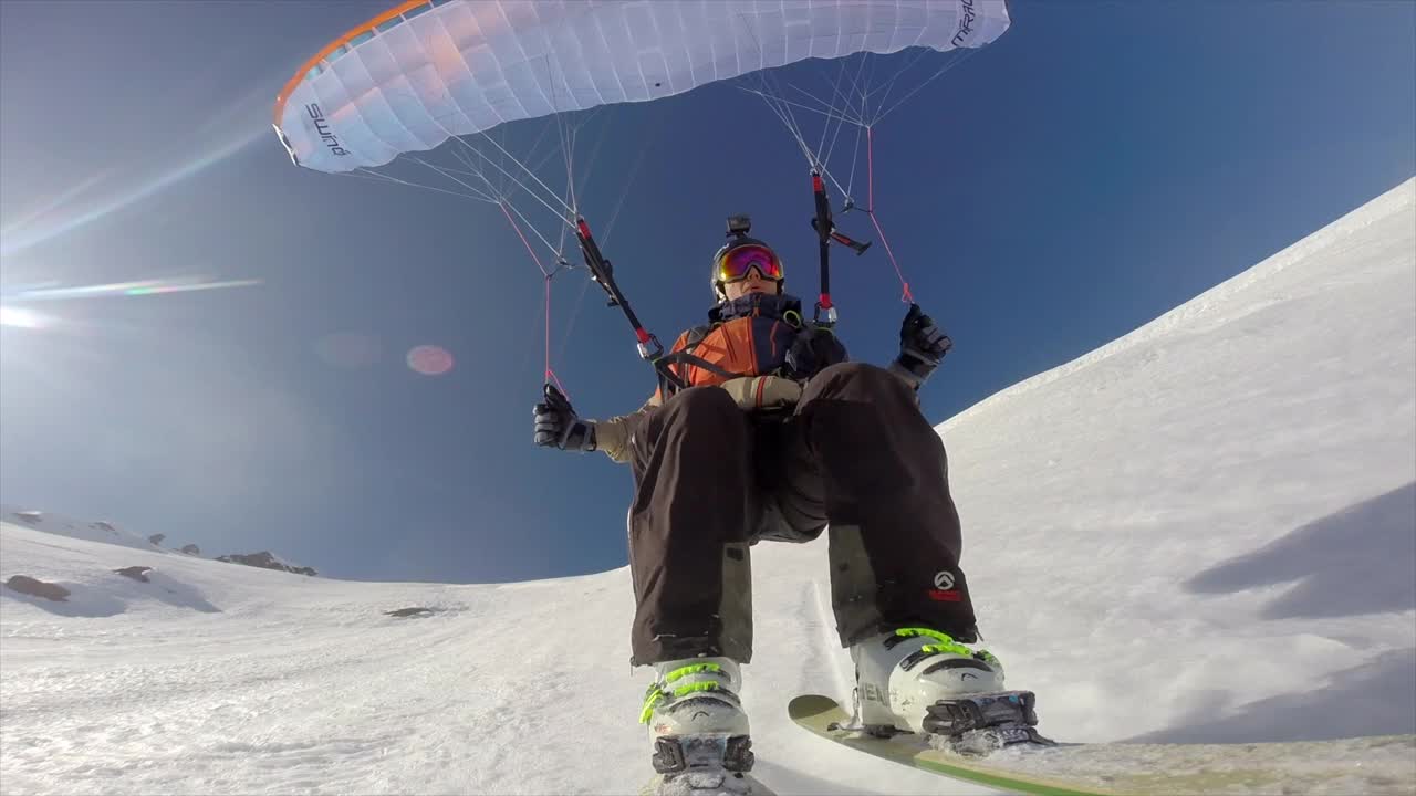 速度飞行，骑降落伞，翻转滑翔伞，滑雪下山。视频购买