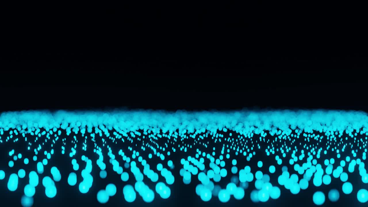 网络空间发光波粒子的黑色背景三维渲染视频素材