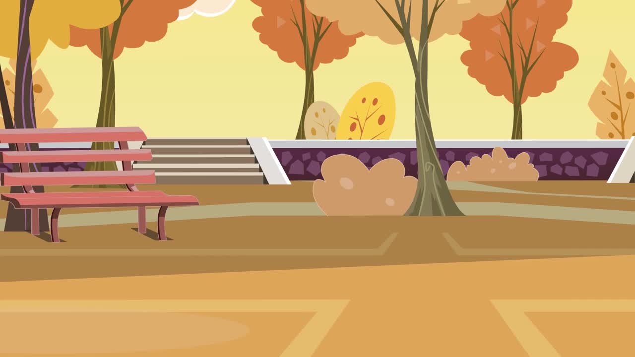 一位老妇人在美丽的公园遛狗的动画。视频下载