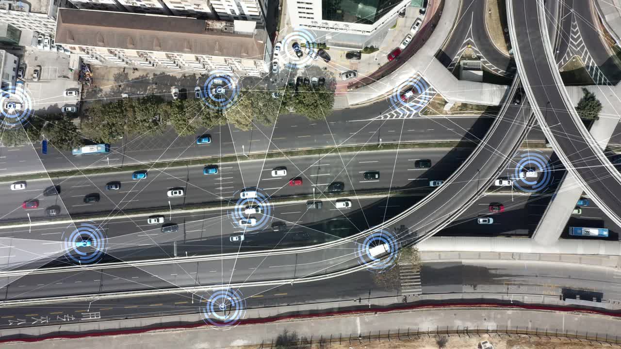 用科技鸟瞰道路交通视频素材