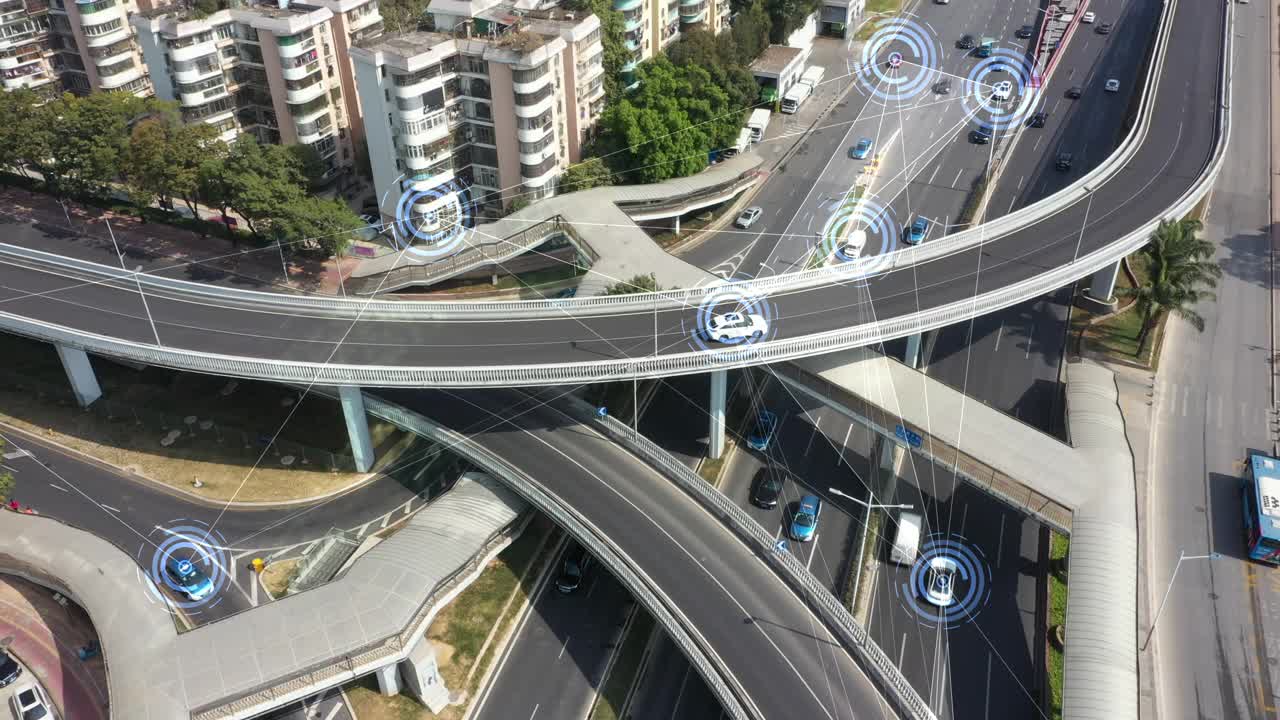 用科技鸟瞰道路交通视频素材