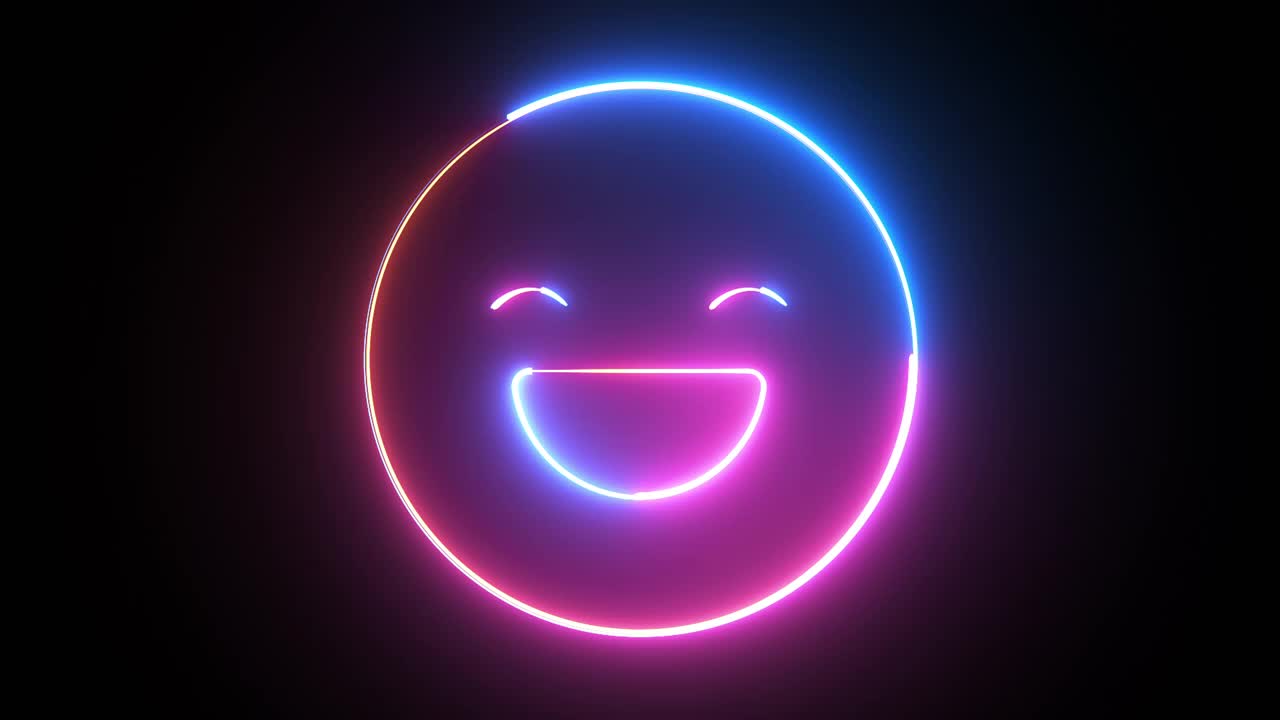 霓虹快乐表情符号，电脑合成的。情感背景的三维渲染视频下载