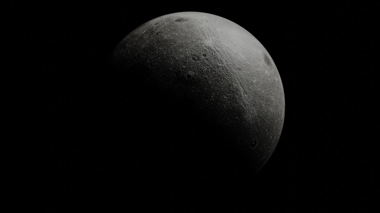 现实的满月。旋转的动画。旋转的地球。黑色背景。三维渲染视频下载