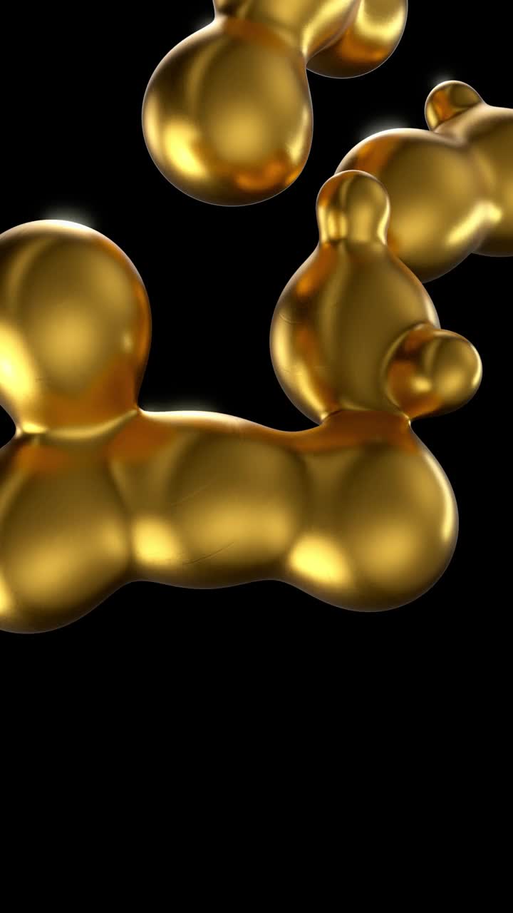 金色液体背景循环动画。抽象的黄金球3d渲染。视频素材