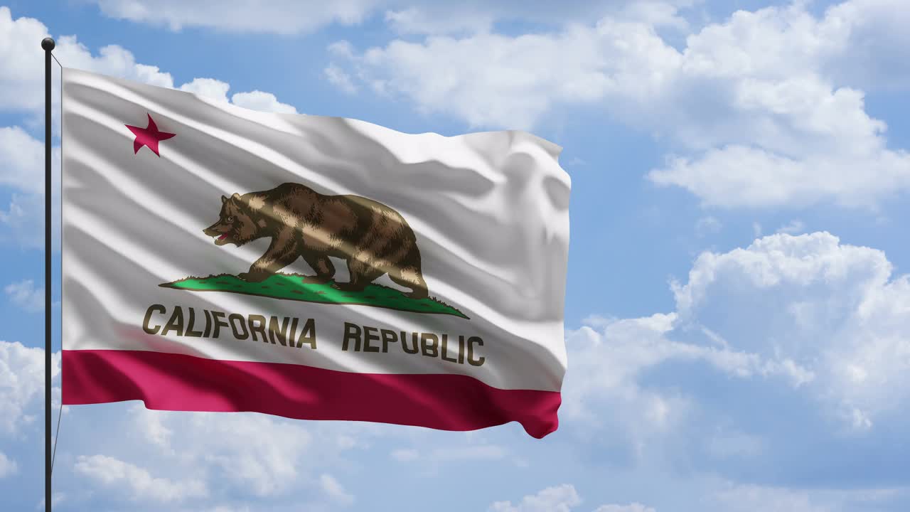 4k美国加州旗杆在风中飘扬的概念视频下载