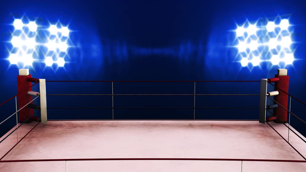 拳击赛之夜前放映机灯光下的拳击台视频下载