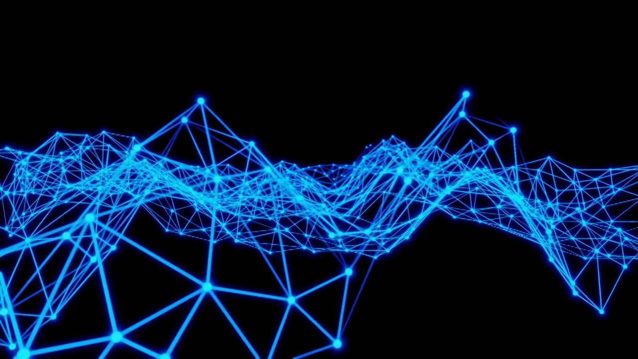 抽象蓝丛线与点几何连接数字通信技术三维绘制视频素材