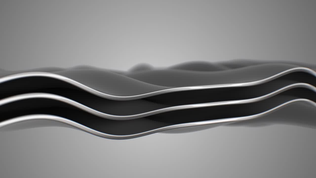 三波金属线三维动画，抽象背景无缝循环视频下载