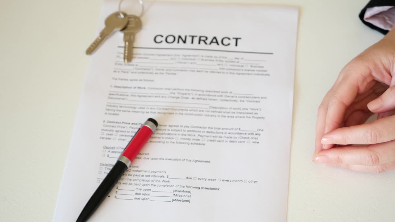 一男一女近距离握手，成功签订合同协议。买一栋房子。视频素材