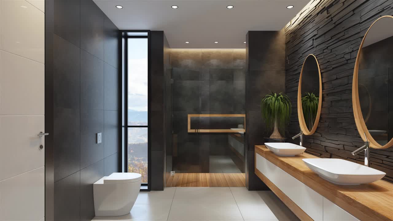 现代极简主义的浴室。秋天背景的概念。视频下载