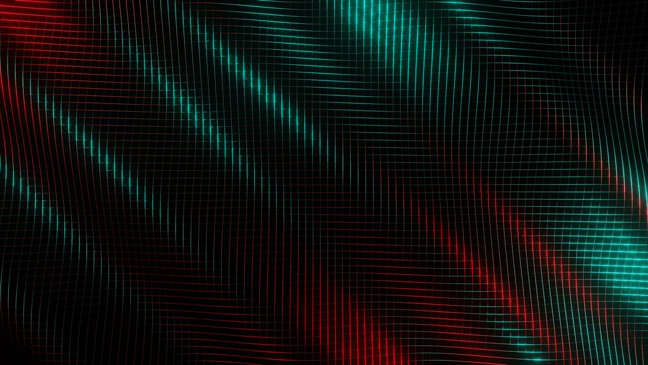 线框线彩色波浪背景色为青色和红色。摘要，大数据是现代未来的大背景。视频素材