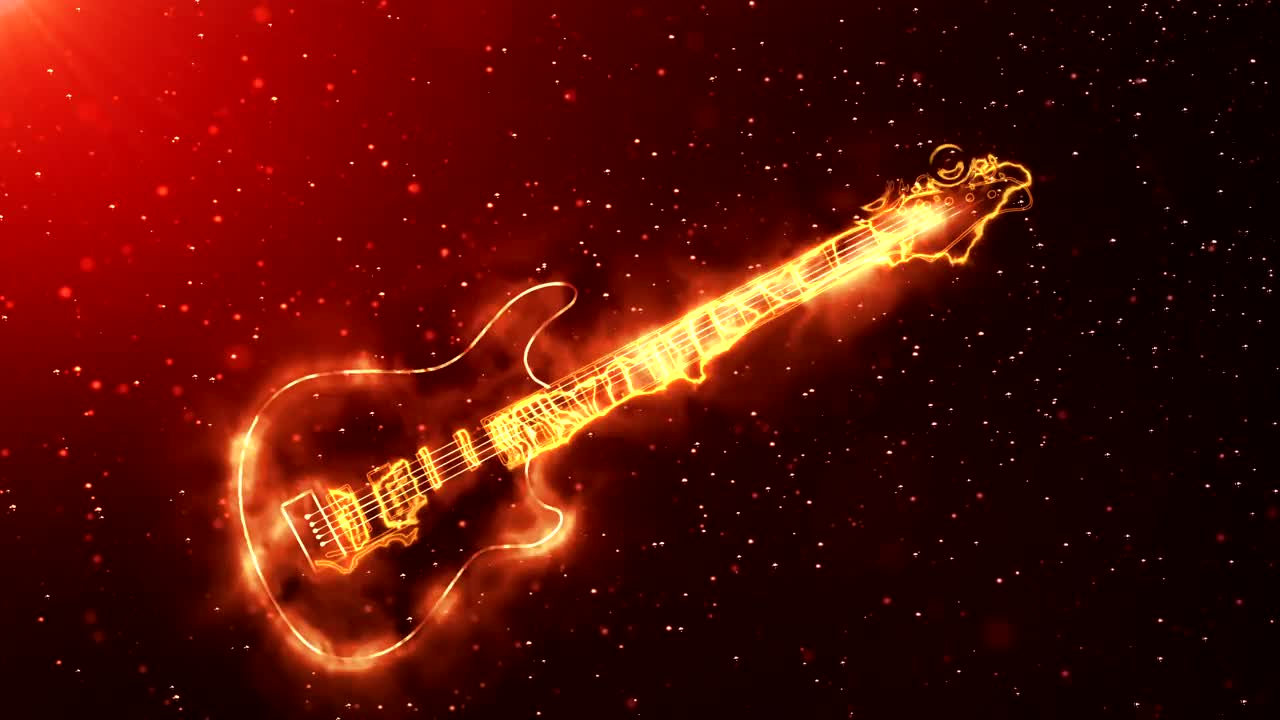 一个电吉他着火的程式化的动画形象视频素材