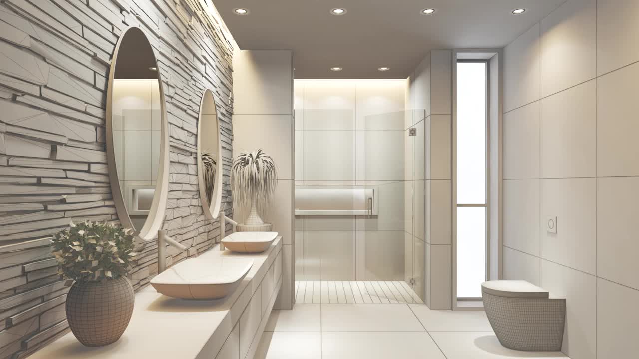 现代极简主义浴室空白无纹理。视频下载