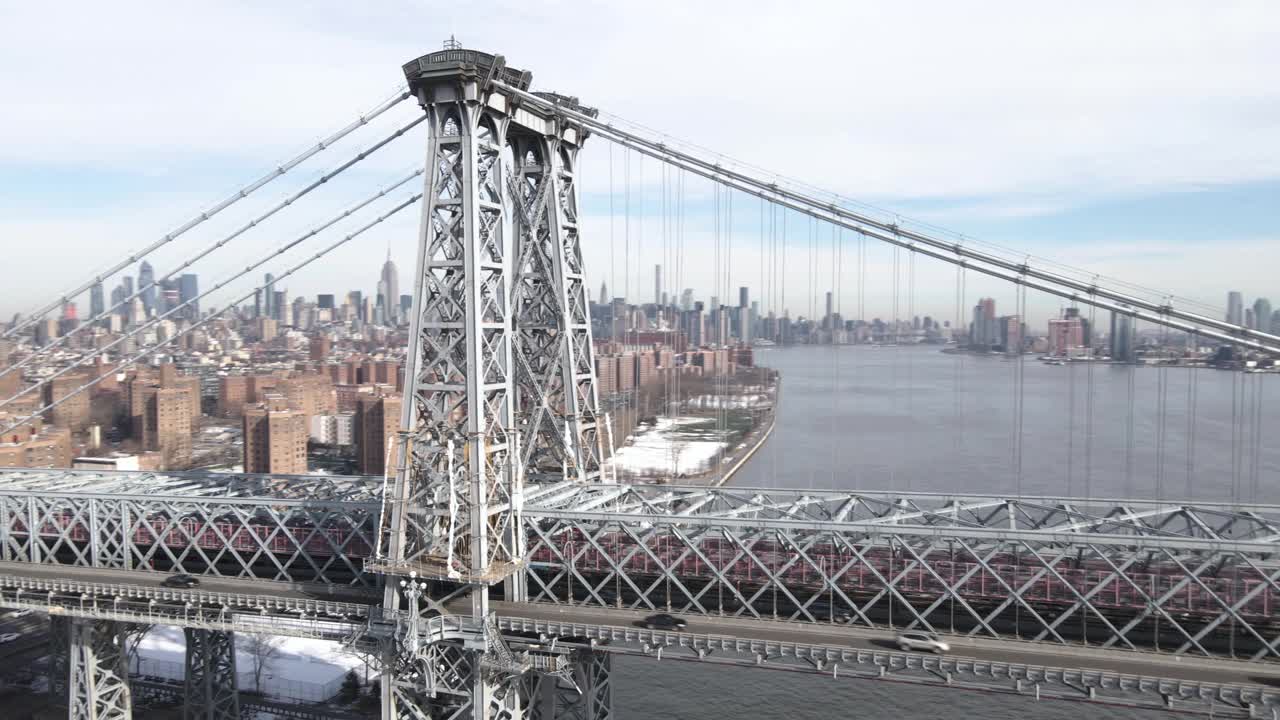 纽约市威廉斯堡大桥鸟瞰图视频素材