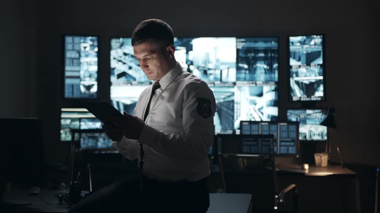 一名特殊服务人员使用数字平板电脑获取实时信息。视频素材