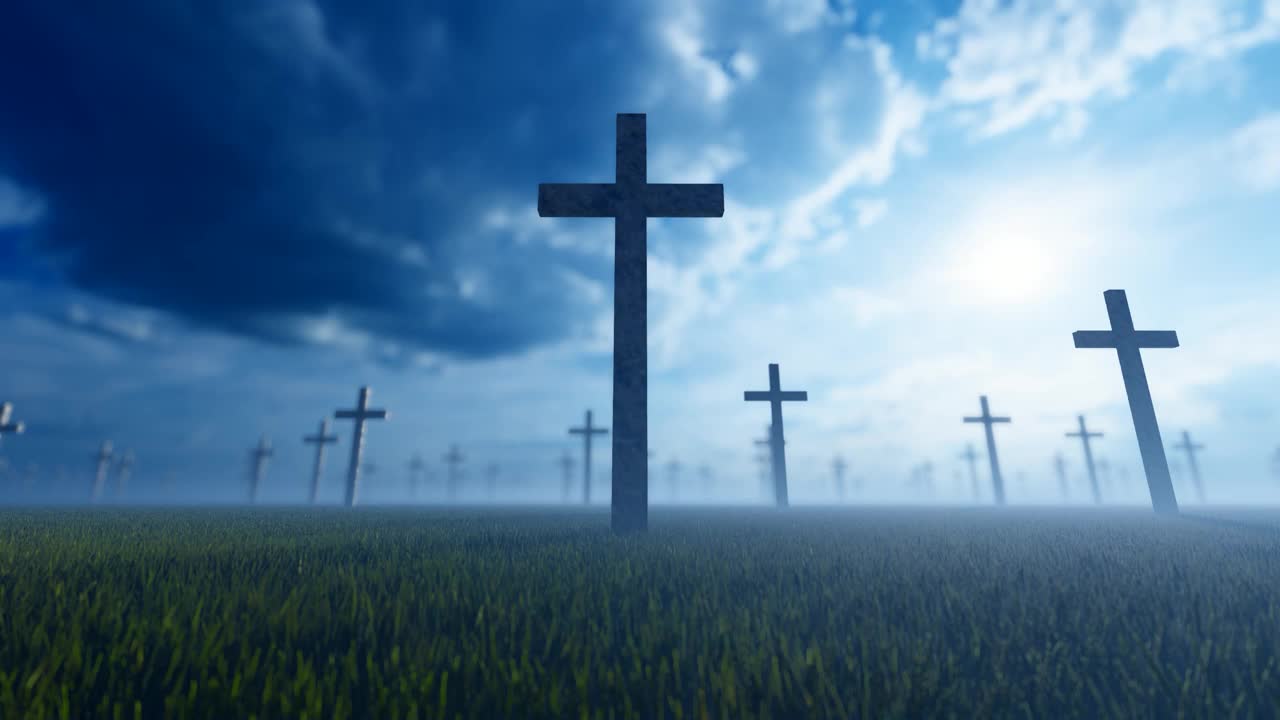 3D十字架对戏剧性的天空视频下载