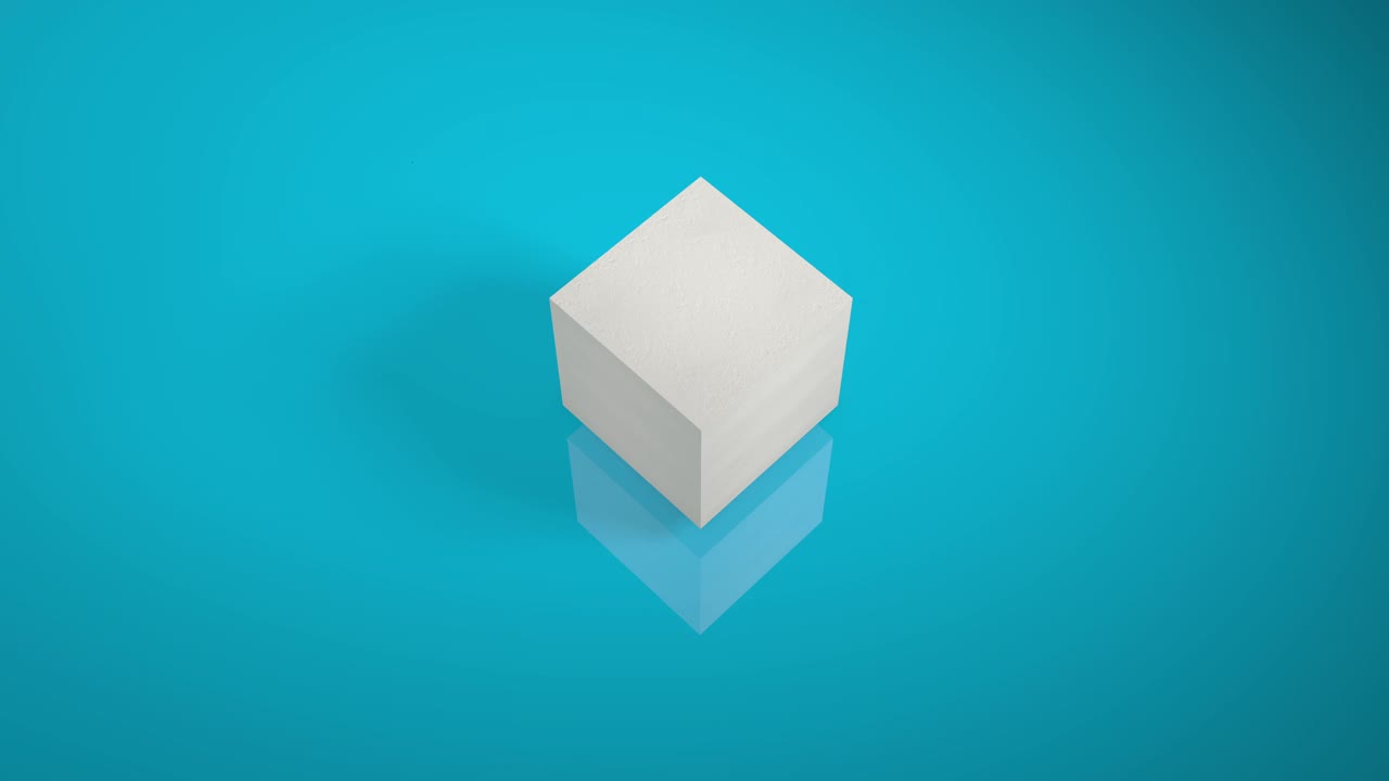 白色立方体旋转3D框架。块组件的等距运动。立方体部件，移动和移动，孤立在一个蓝色的背景几何形状的建设环。视频下载