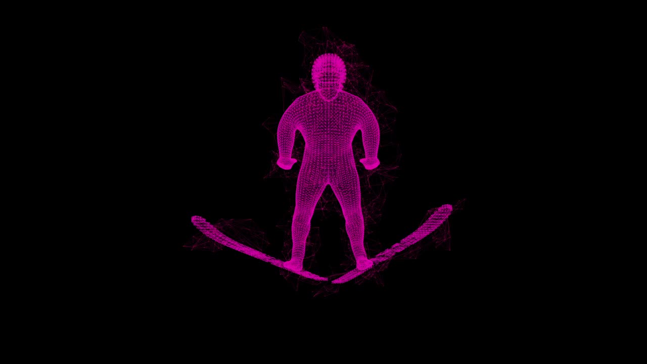 跳台滑雪运动员。线框低多边形网格网络网格科技视频下载