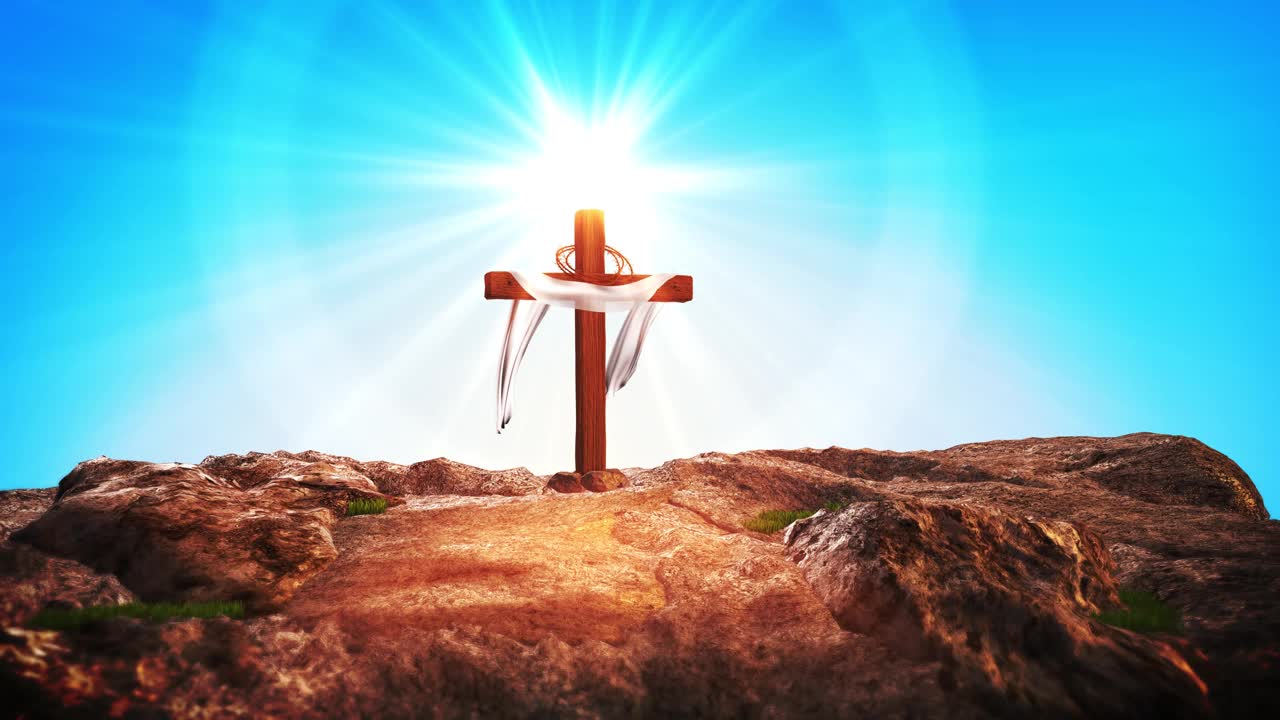 复活节耶稣复活在髑髅山基督被钉十字架荆棘冠冕各各他石膏耶稣视频素材
