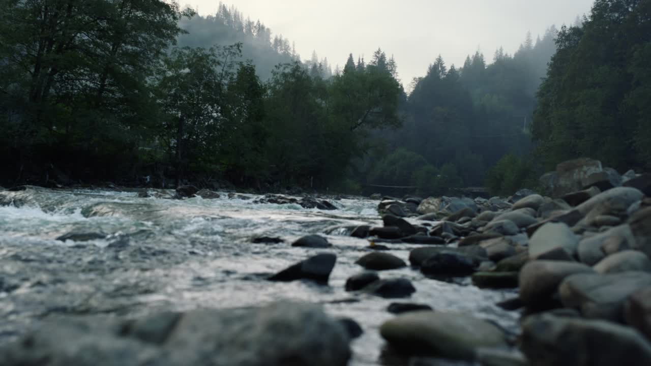 喀尔巴阡山脉的山河。丰沛的溪水在山间流淌。视频素材