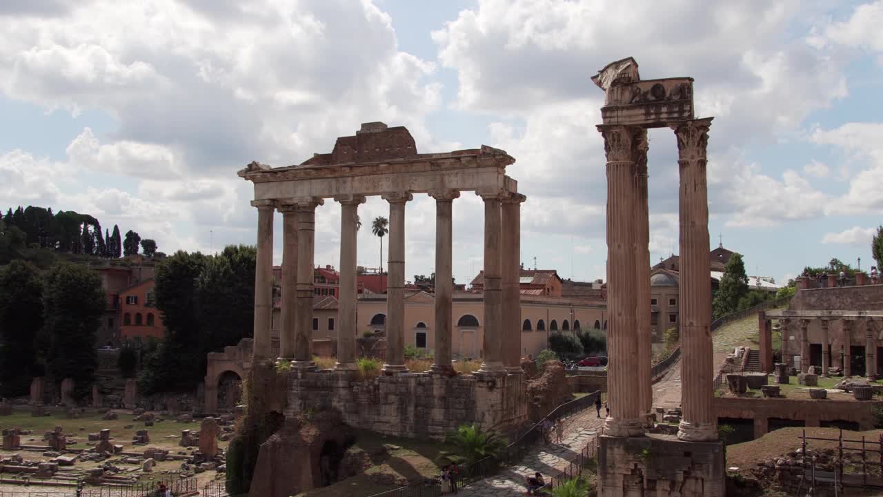 古罗马古罗马的全景图。罗马中心的古罗马广场。历史的欧洲建筑。视频下载
