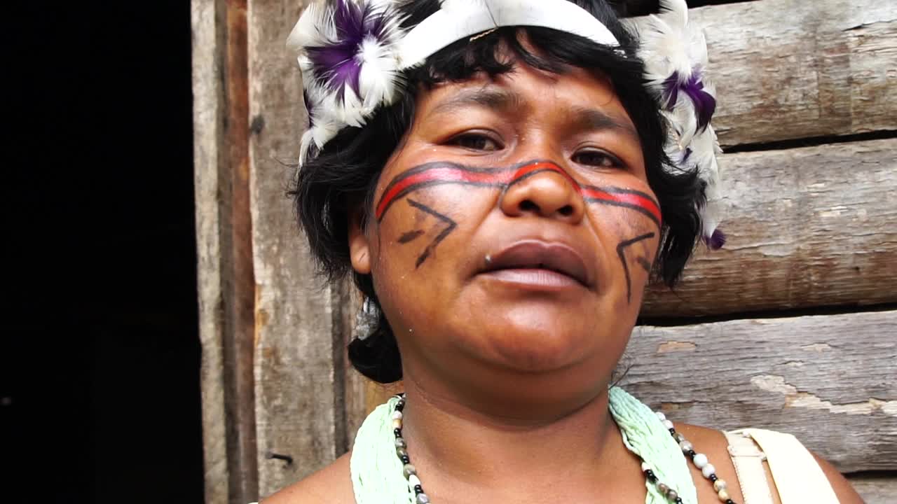 图皮瓜拉尼部落土著成熟妇女的肖像视频素材