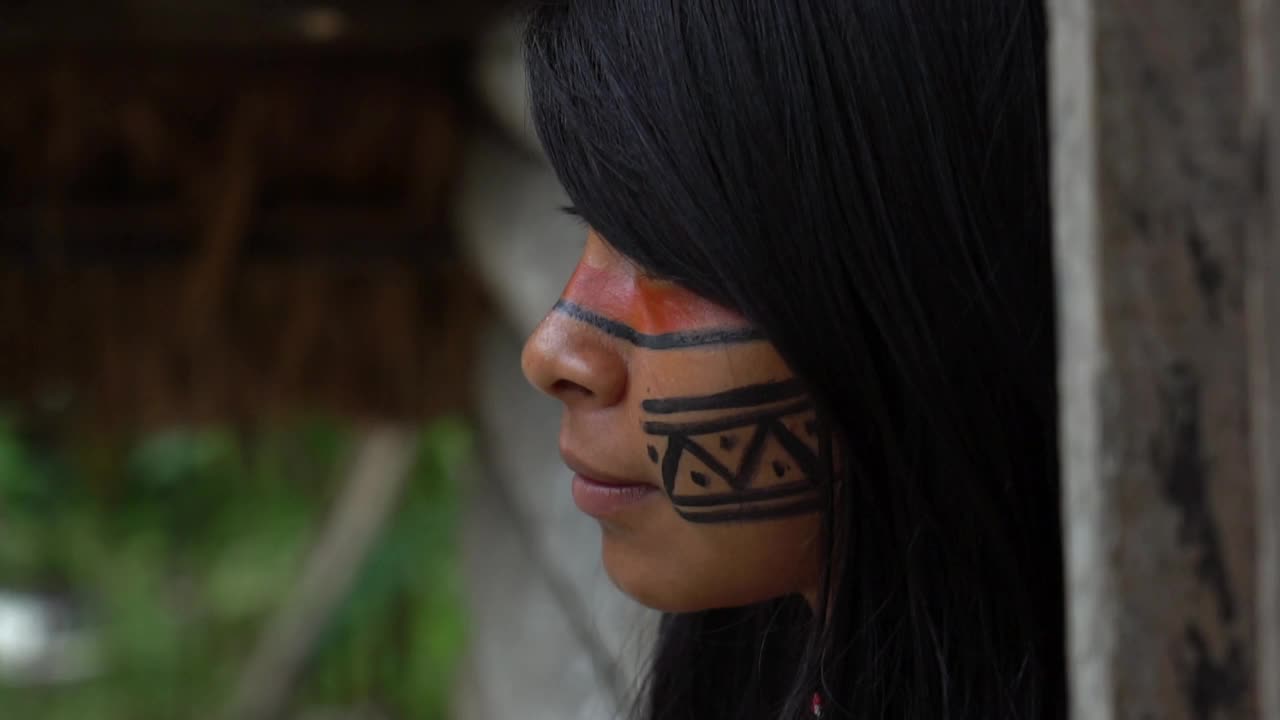 图皮瓜拉尼部落的一位年轻土著妇女的肖像视频素材