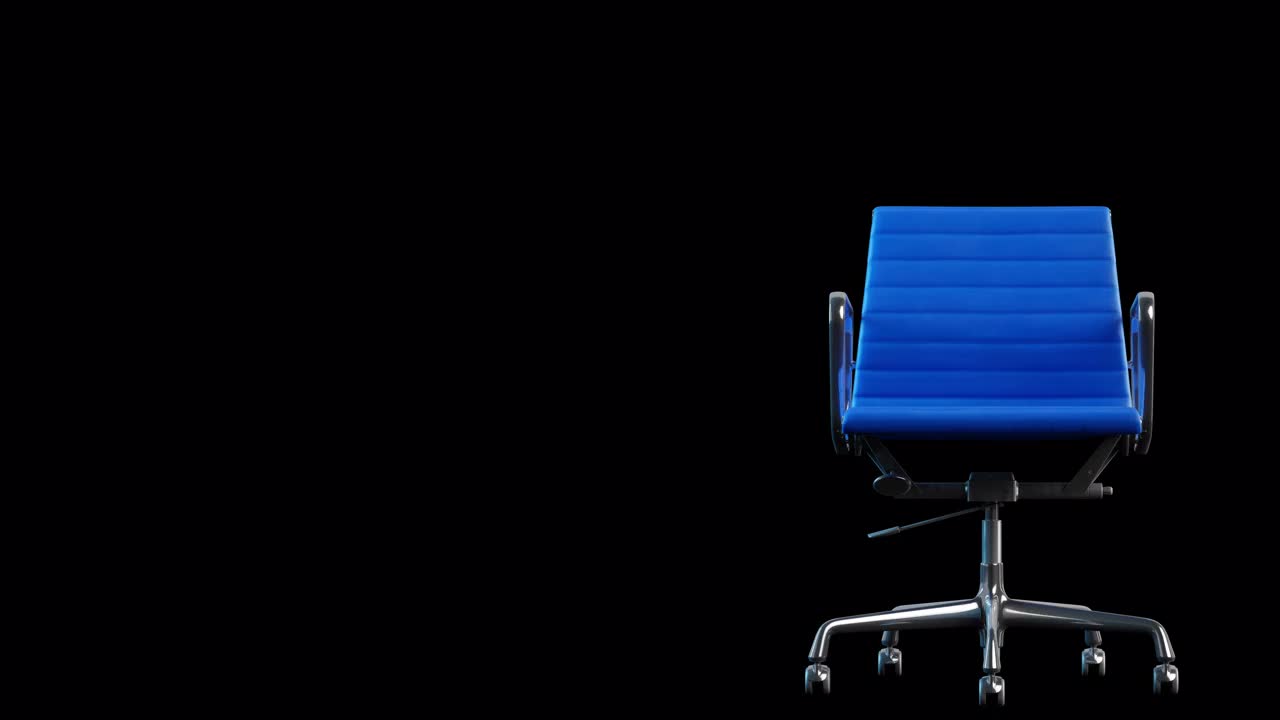 4k现代钢和蓝色皮革办公椅旋转。循环。黑色背景。视频下载