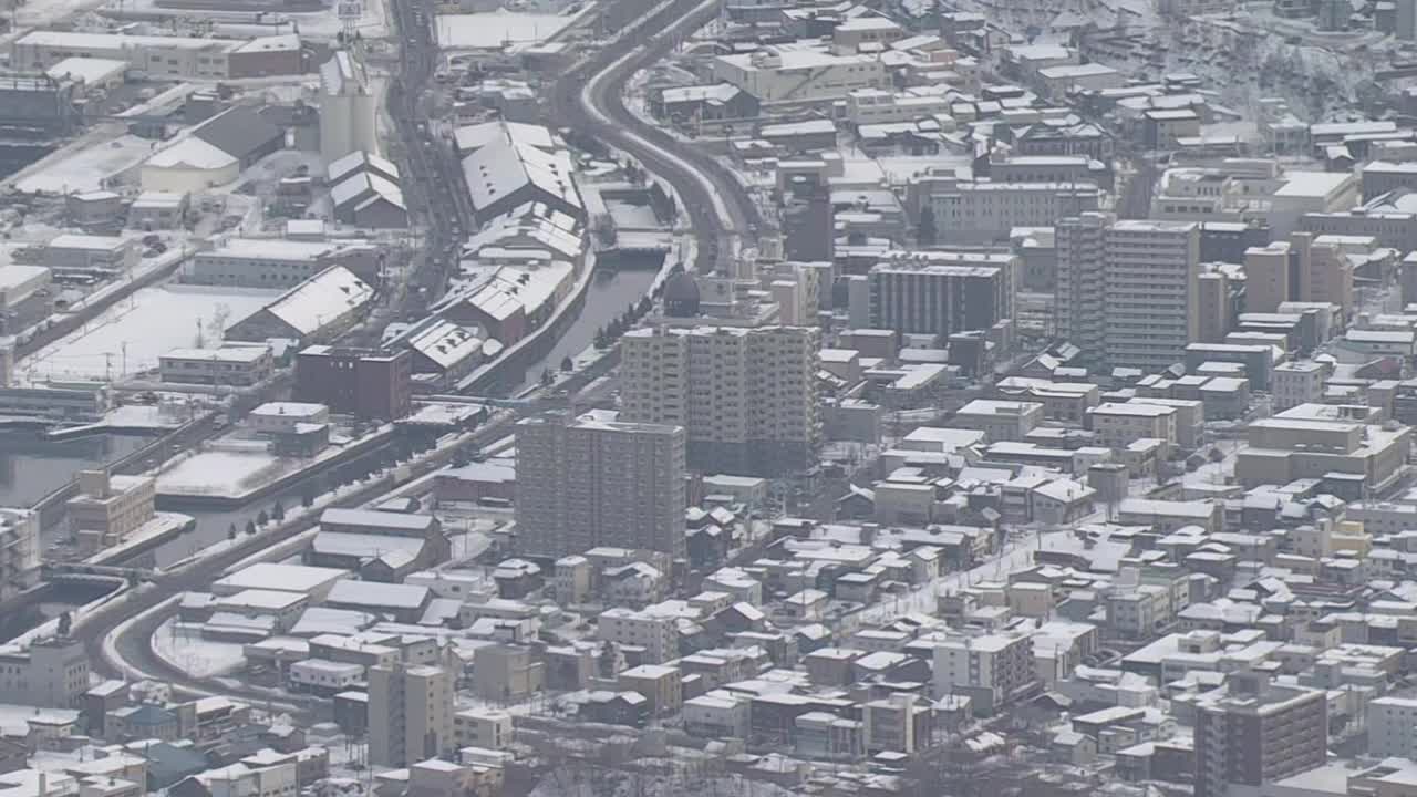 日本北海道，雪中的小樽运河视频素材