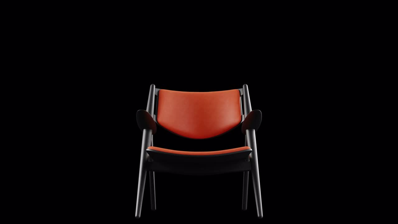 4k现代扶手椅橙色皮革和黑色木材。现代家具。旋转。循环。副本的空间。视频素材