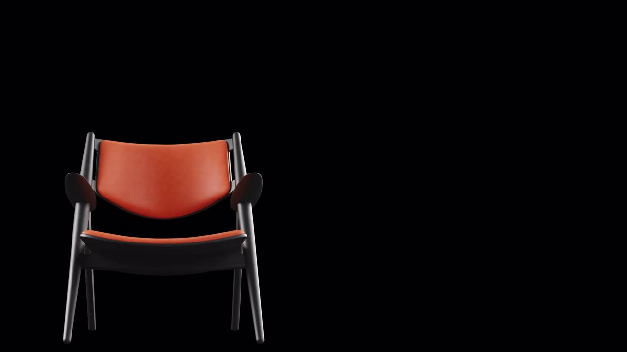 4k现代扶手椅橘色皮革和黑色木材。现代家具。旋转。循环。副本的空间。视频素材