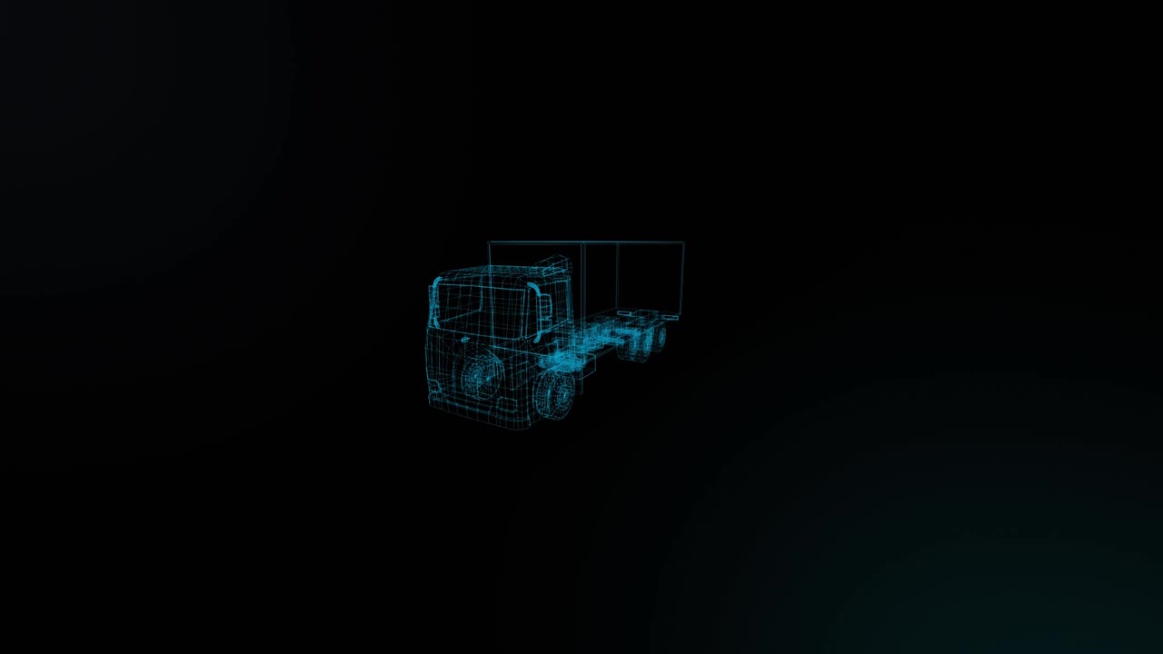 3d动画发光的蓝色卡车绘制旋转在爆炸的蓝色光踪迹视频下载