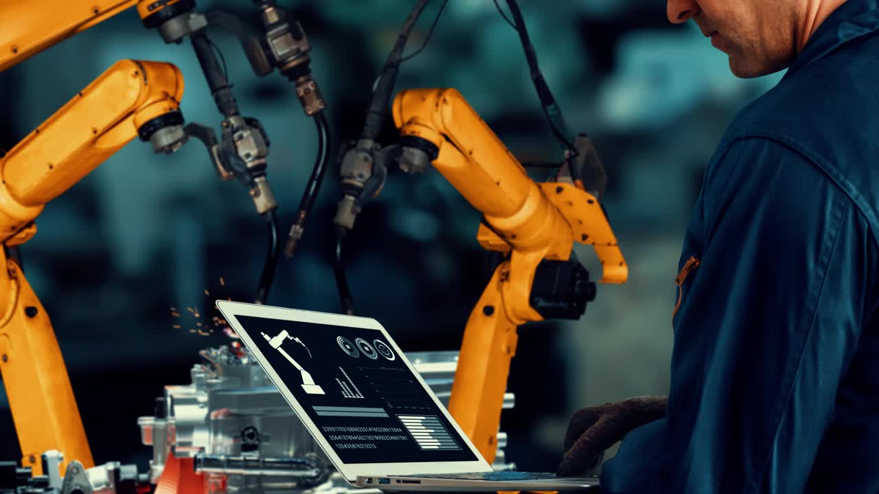 智能工业机器人手臂现代化的创新工厂技术视频素材