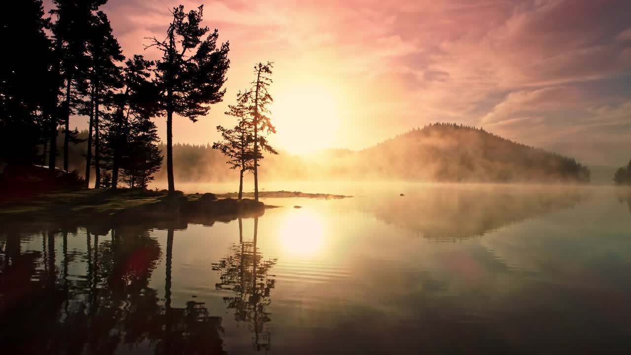 晨雾上山湖，日出观，4k航拍视频视频下载