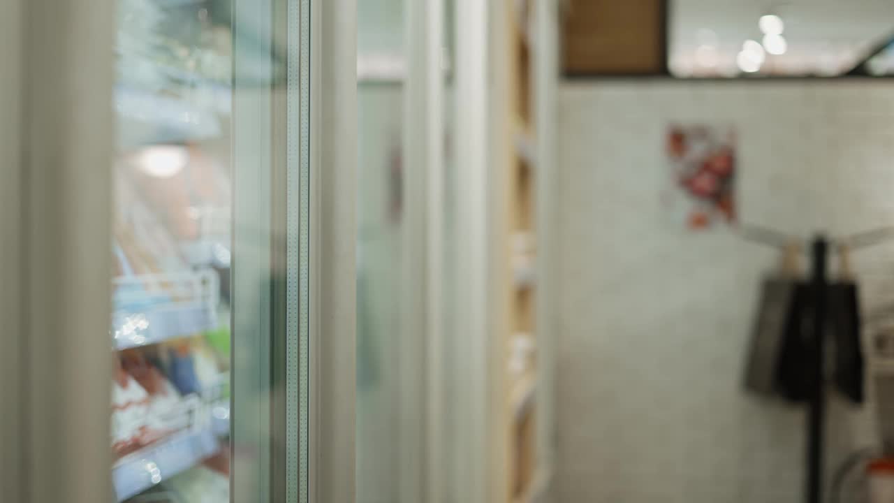 购物者在杂货店的冰箱里挑选食物视频下载
