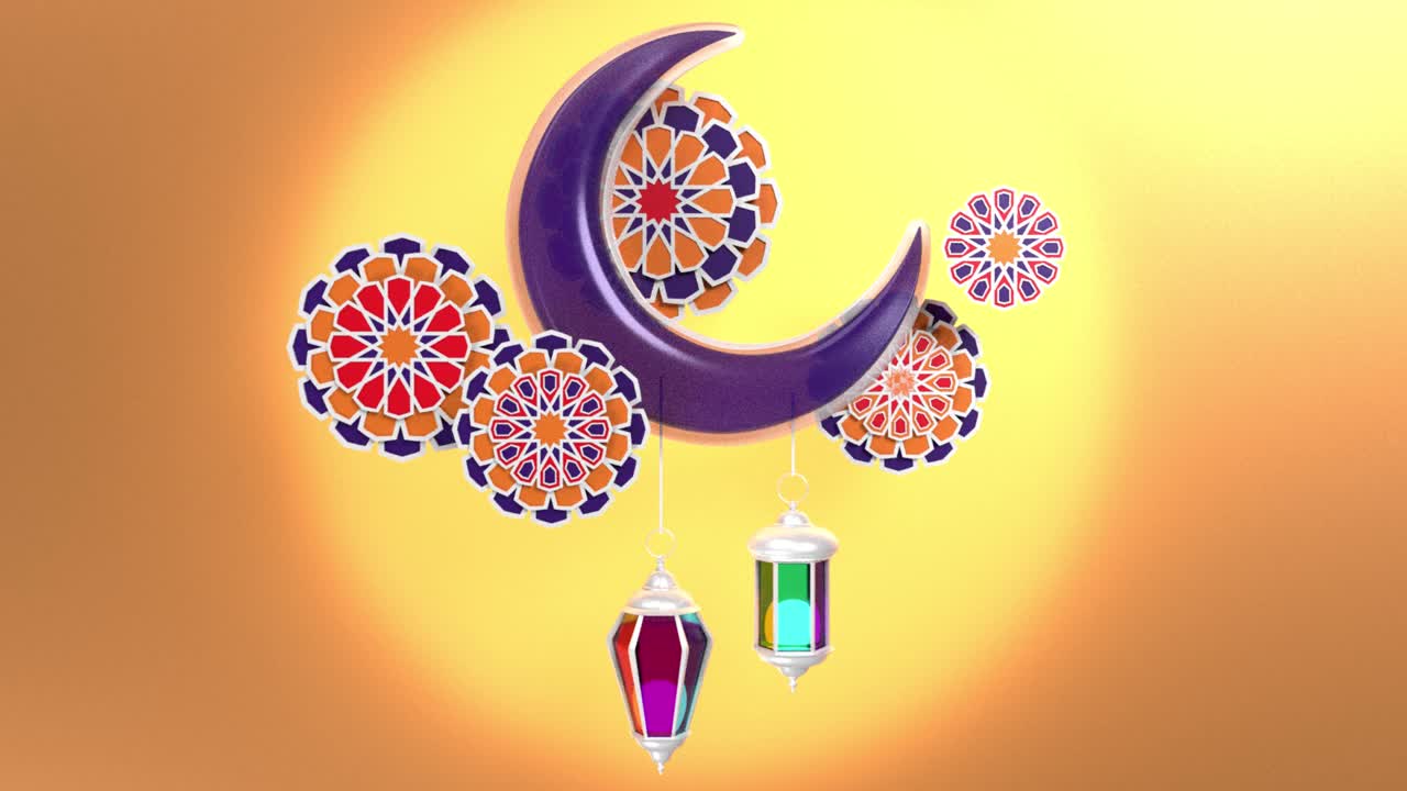 Loop Ready Ramadan Kareem贺卡与伊斯兰图案的金色4k分辨率视频下载