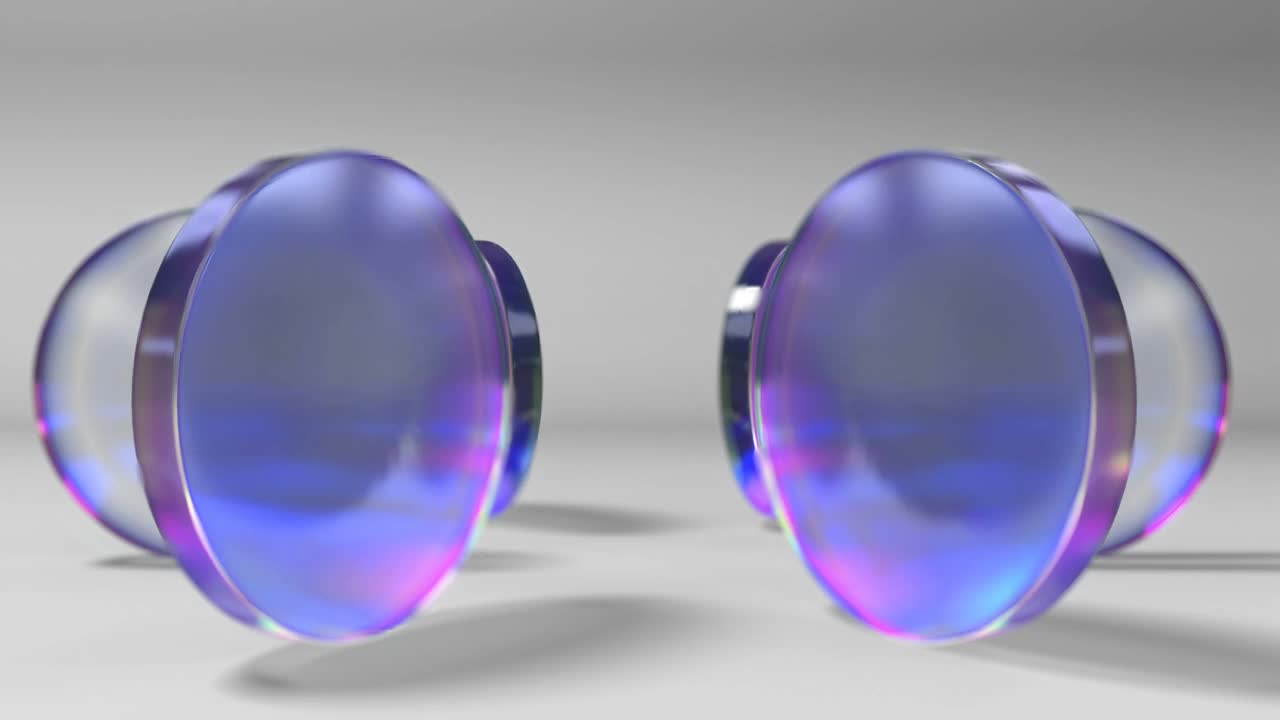 旋转环抽象圆紫色玻璃形状与反射背景视频素材