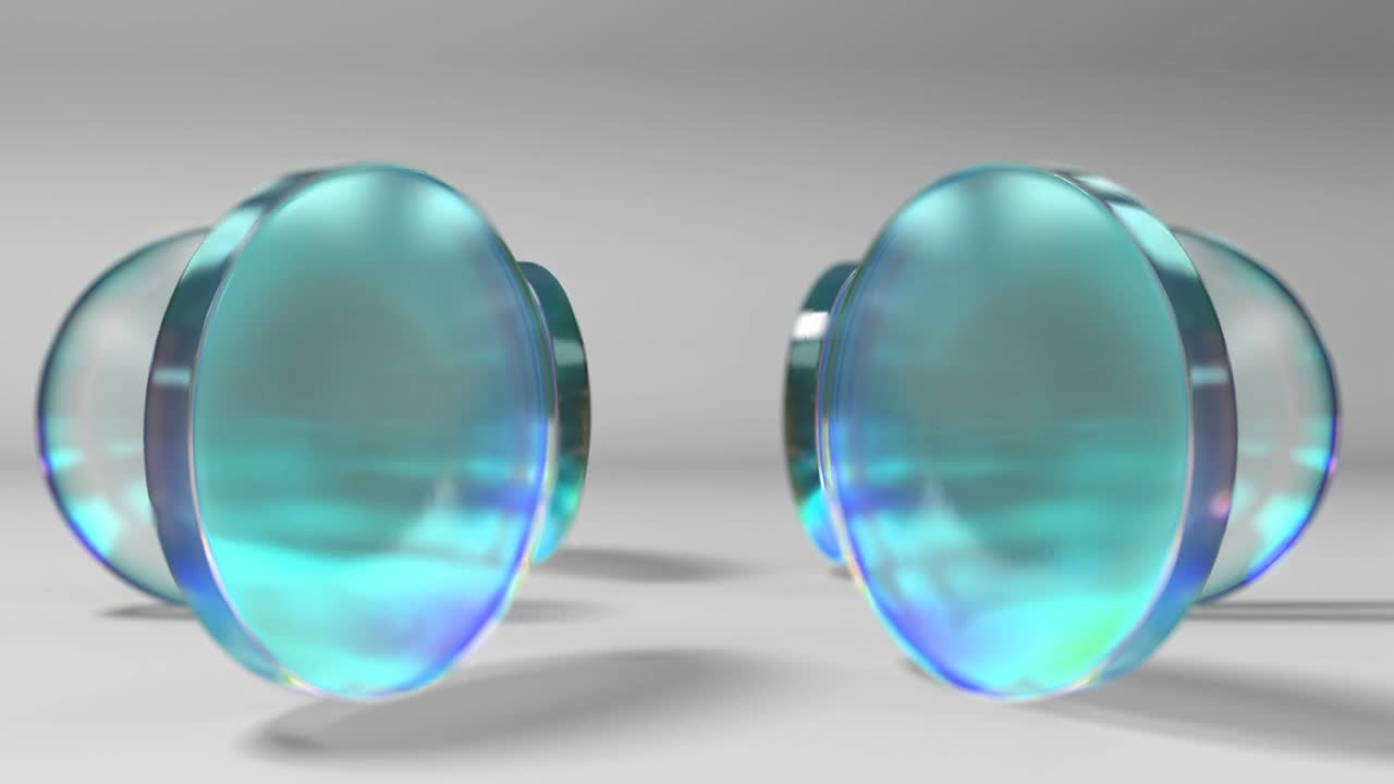旋转环抽象蓝色圆形玻璃形状与反射背景视频素材