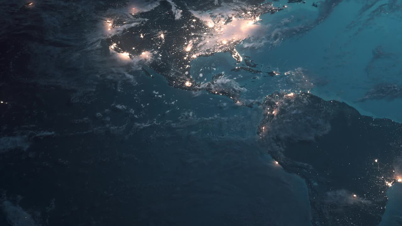 高度详细的世界地图-夜，全球商业-北美和南美，欧洲，非洲，亚洲视频素材
