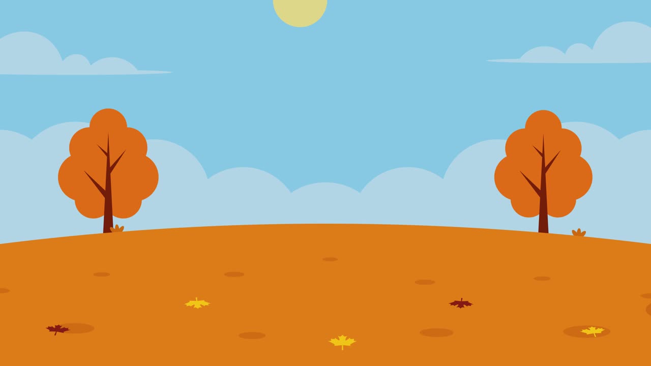 可爱的火鸡卡通人物与秋天的风景视频下载