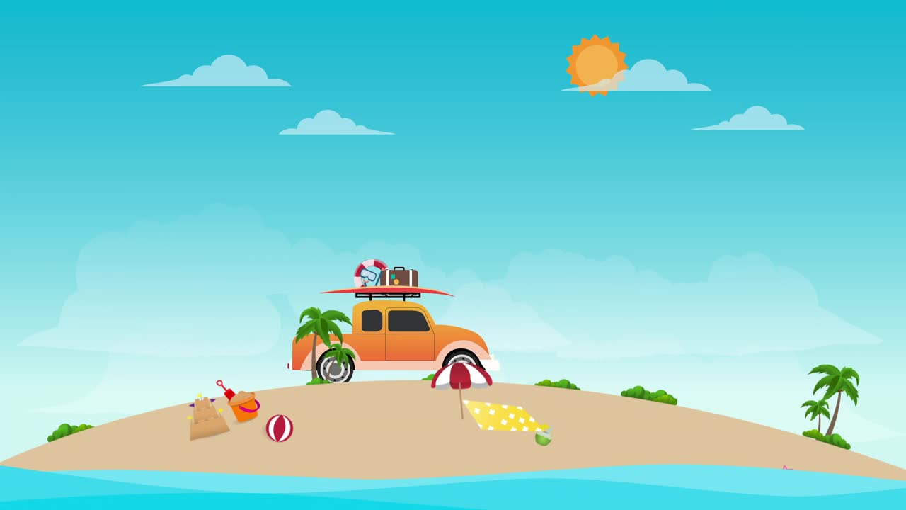 2D运动图形，夏季海滩视频设计，人们放松在海上的管道，华丽的暑假。视频下载