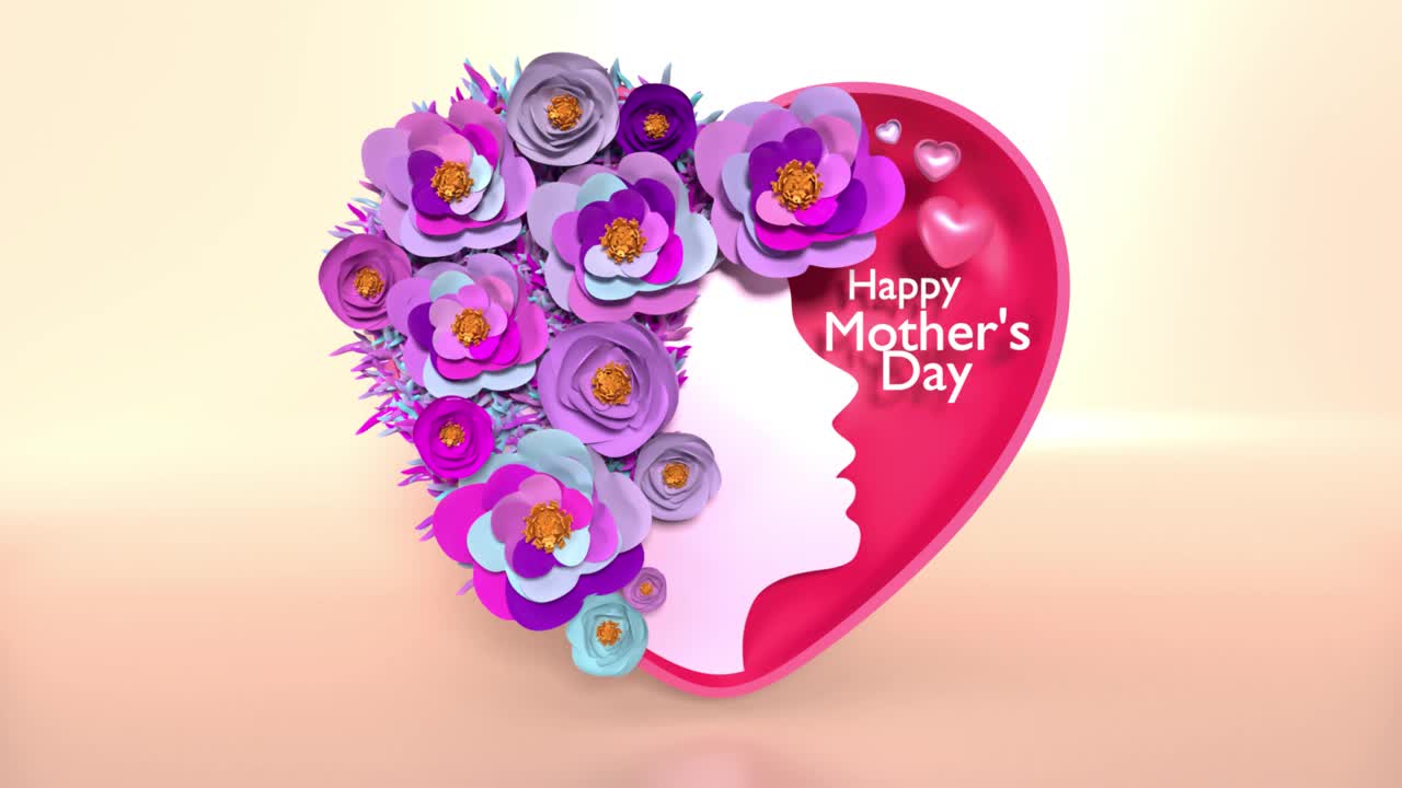 女人剪影与花做一个心形庆祝母亲节循环准备在4K分辨率视频下载