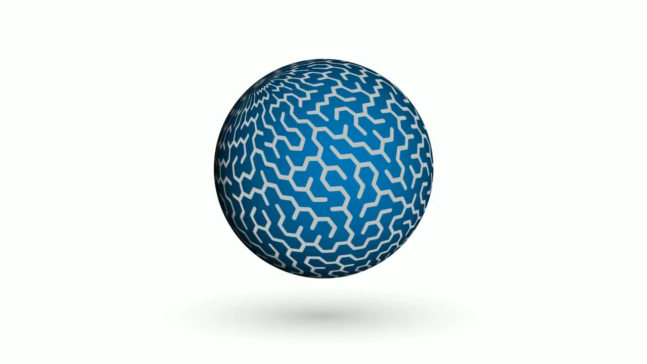 带有六边形和迷宫装饰的动画装饰球体在空中缓慢上升，并在白色背景上旋转。毛圈体育视频视频下载